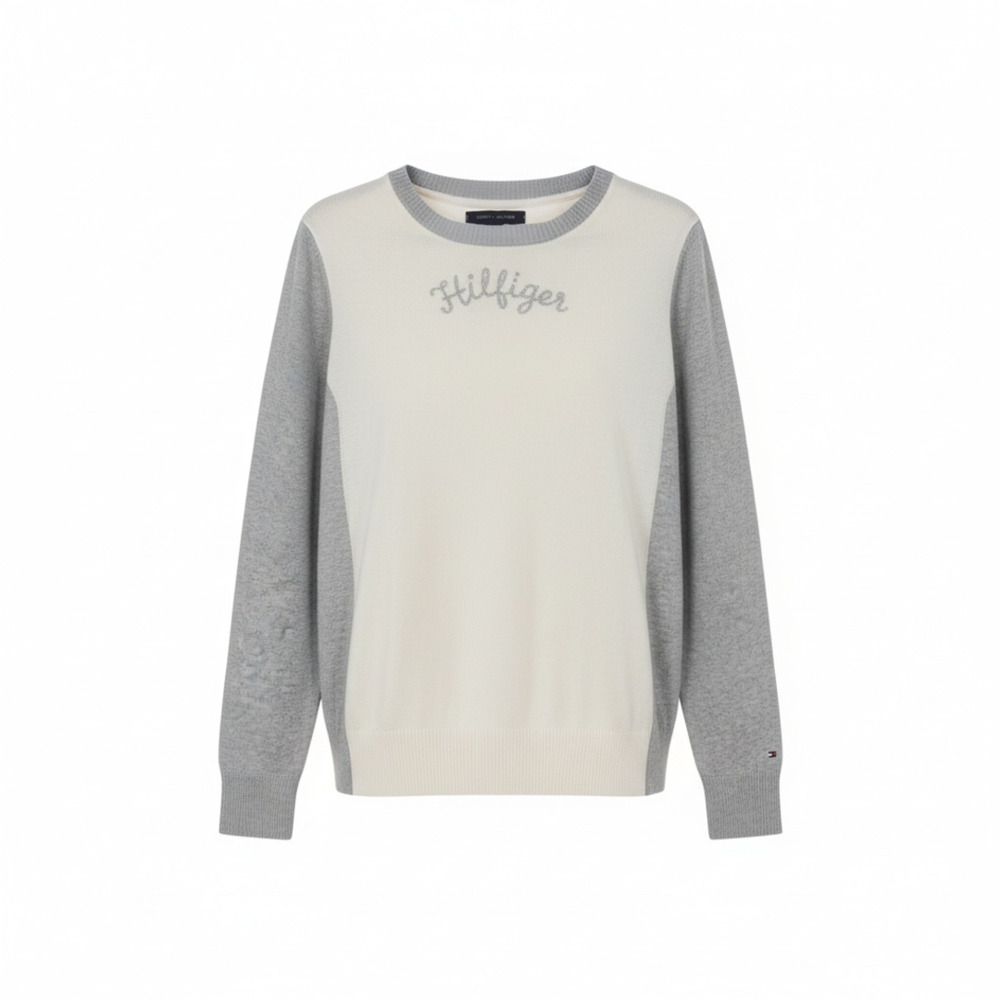 Tommy Hilfiger Logo Sweater Size L/G White Gray Cotton Pullover